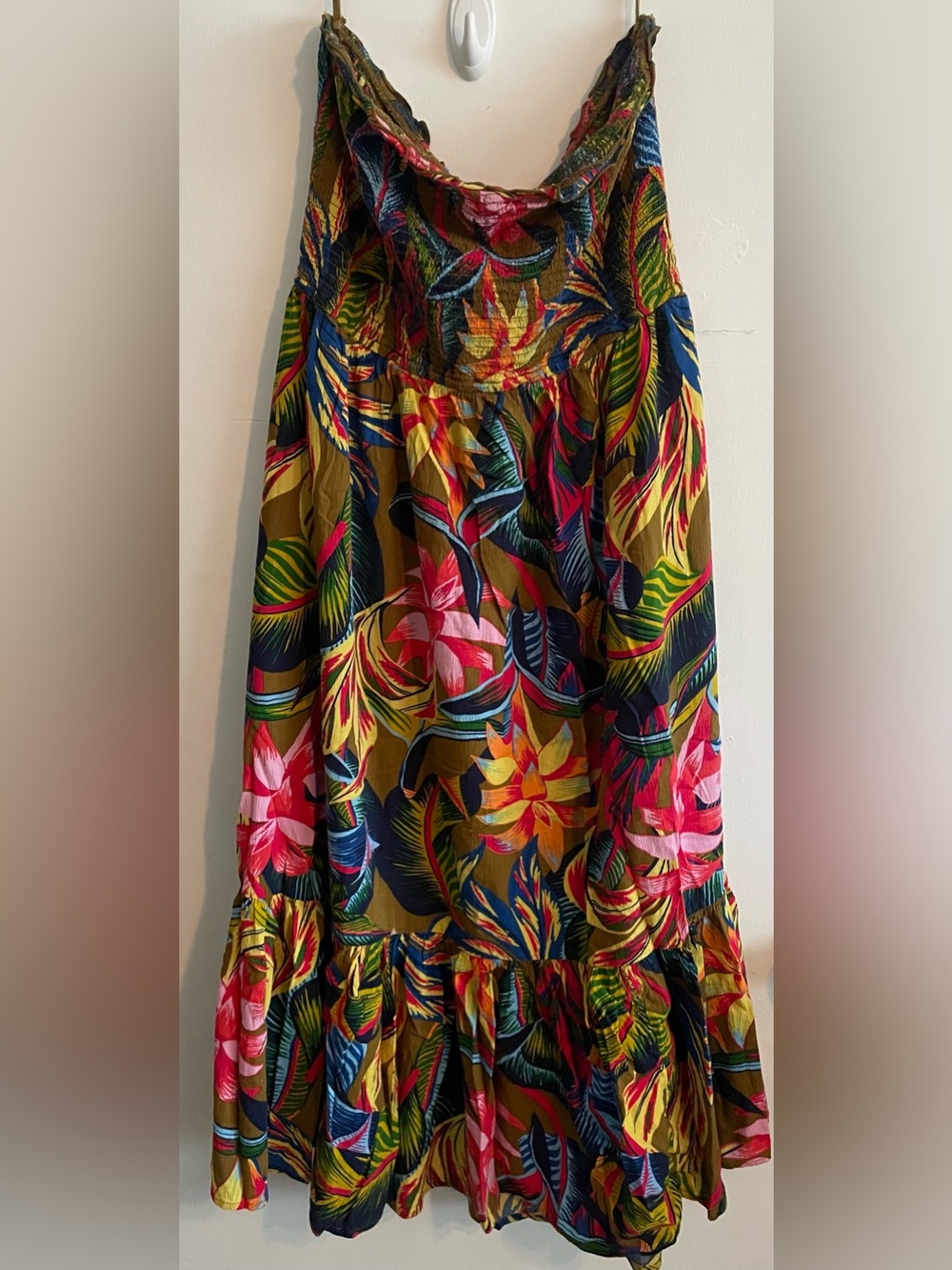 aerie Tropical Floral Maxi Dress - Olive, Pink, Yellow, Blue